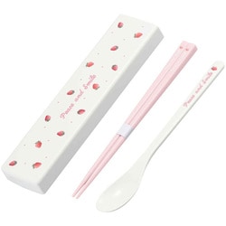 引フタコンビ 箸箱 箸 スプーン 18cm 抗菌 食洗機対応 イチゴ柄 ホワイト ピンク 幅19.1×奥行4.8×高さ1.8cm 日本製 CT-27