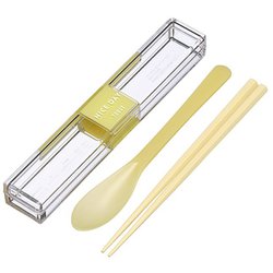 箸 18cm ＆ スプーン セット とっても強いケース入り 食洗機対応 イエロー 幅3.5×奥行19×高さ2.2cm H-600 YE