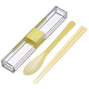 H-600 YE [箸 18cm ＆ スプーン セット とっても強いケース入り 食洗機対応 イエロー 幅3.5×奥行19×高さ2.2cm]