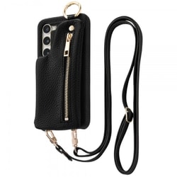 Galaxy S23 オープンレザーケース ショルダーストラップ ポーチ付 m1n1/ブラック IS-GS23OLC2/B