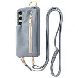 Galaxy S23 オープンレザーケース ショルダーストラップ ポーチ付 m1n1/ライトブルー IS-GS23OLC2/LA