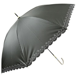 長傘 婦人用 晴雨兼用 ストライプ・ヒートカット 55cm 手開き式 一級遮光 UPF50＋ 内側黒コーティング ブラック 6618