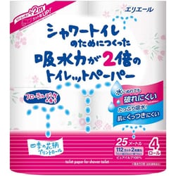 エリエール シャワートイレのためにつくった吸水力が2倍のトイレットペーパーフラワープリント香水付き （ダブル） 4ロール