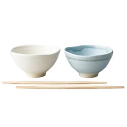 「くすみ」 食器セット 飯碗 茶碗 ペアセット 約直径12cm 木製箸 付 白 / グレー /美濃焼/食洗機・レンジ対応/日本製 113510
