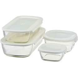 ハリオ 保存容器 250ml 600ml 900ml 1.4L スタッキング耐熱ガラスコンテナ 4個セット KSTL-4004-OW