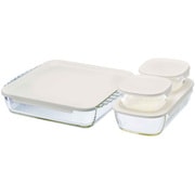 HKOZ-5004-OW [ハリオ 保存容器 250ml 900ml 2L スタッキング耐熱ガラスコンテナ スクエア 4個セット]