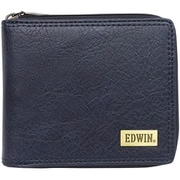 メタルプレート シボ合皮 ラウンドジップ 二つ折財布 NAVY 22269218