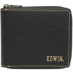 【色: ネイビー】エドウィン 二つ折財布 ラウンドファスナー メタリックレター