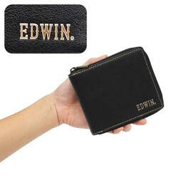 【色: ネイビー】エドウィン 二つ折財布 ラウンドファスナー メタリックレター