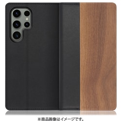 Galaxy S23 Ultra用 天然木仕様の本革スマホケース スタンド機能＆カードポケット付き 胡桃 WORK08GX-KU-GS23U