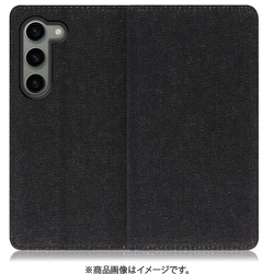 Galaxy S23用 デニム生地スマホケース スタンド機能＆カードポケット付き ブラック WORK17GX-BK-GS23