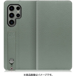 Galaxy S23 Ultra用 ベルト付きの本革スマホケース スタンド機能＆カードポケット付き ダルグリーン WORK23GX-DG-GS23U