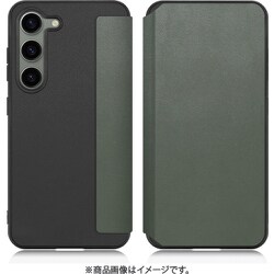 Galaxy S23用 PUレザースマホケース ストラップホール＆カードポケット付き エバーグリーン WORK38GX-EG-GS23