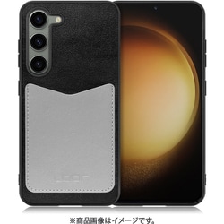Galaxy S23用 PUレザースマホケース ストラップホール＆カードポケット付き ブラックグレー WORK49GX-BKGY-GS23