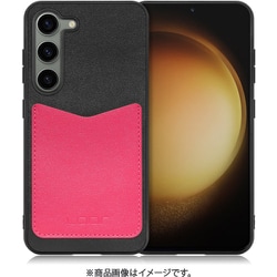 Galaxy S23用 PUレザースマホケース ストラップホール＆カードポケット付き ブラックピンク WORK49GX-BKPK-GS23