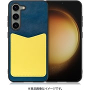 Galaxy S23用 PUレザースマホケース ストラップホール&カードポケット付き ネイビーイエロー WORK49GX-NYYL-GS23