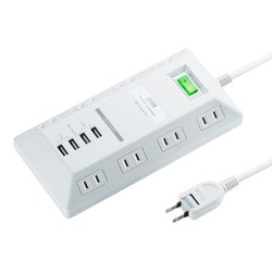 電源タップ 8個口 USB付き USB A×4 平型 電源コード USBタップ 一括スイッチ付き ほこりシャッター付き 2P ホワイト 3m TAP-B109U-3WN