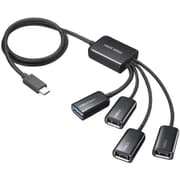 USBハブ ドック 4ポート(USB-CからUSB3.2/3.1 Gen1(5Gbps)×1/USB2.0×3) 隣のポートを塞がない メッシュケーブル ケーブル一体型 ケーブル長50cm バスパワー ブラック USB-3TC436BK