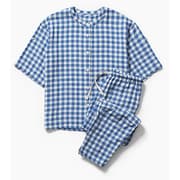 コットンギンガム2重ガーゼ半袖パジャマ レディース ブルー XL 30183050