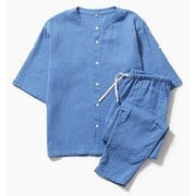 綿麻強撚ワッフルガーゼ半袖パジャマ メンズ ブルー XL 40173050