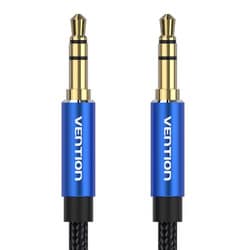 3.5mm ステレオミニプラグ コットン編み オーディオケーブル ブルー 1.5m BA-4537