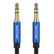 3.5mm ステレオミニプラグ コットン編み オーディオケーブル ブルー 2m BA-4544