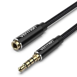 3.5mm ステレオミニプラグ コットン編み オーディオ延長ケーブル ブラック 2m BH-4605