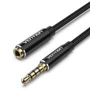 3.5mm ステレオミニプラグ コットン編み オーディオ延長ケーブル ブラック 5m BH-4629