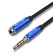 3.5mm ステレオミニプラグ コットン編み オーディオ延長ケーブル ブルー 5m BH-4681