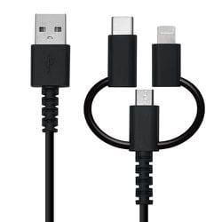micro USBケーブル＋ライトニング＆TypeC変換付き 充電ケーブル 1m ブラック R10CAAMLC3A01BK