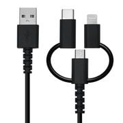 micro USBケーブル+ライトニング&TypeC変換付き 充電ケーブル 1m ブラック R10CAAMLC3A01BK