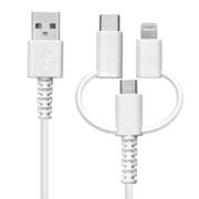 micro USBケーブル+ライトニング&TypeC変換付き 充電ケーブル 1m ホワイト R10CAAMLC3A01WH