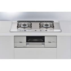 ビルトインガスコンロ Udea ef（ユーディアエフ） レンジフード連動タイプ 幅75cm プロパンガスLPG ガラストップ（ミストシルバー） 前面パネル（シルバー） ココットプレート付属 左強火 RHS721W26S13RAVL/LP