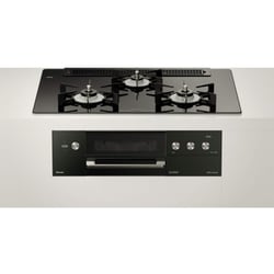 ビルトインガスコンロ DELICIA（デリシア） 3V乾電池タイプ 幅75cm プロパンガスLPG ガラストップ（ナイトブラック） 前面パネル（ピアノブラック） ザ・ココット・ココットプレート付属 RHS71W30E11RCABW/LP