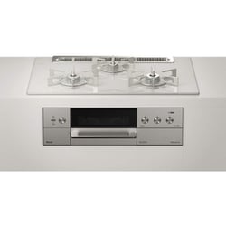 ビルトインガスコンロ DELICIA（デリシア） 3V乾電池タイプ 幅75cm プロパンガスLPG ガラストップ（アローズホワイト） 前面パネル（ステンレス） ザ・ココット・ココットプレート付属 RHS71W30E14RCASTW/LP