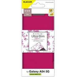 Galaxy A54 5G（SC-53D/SCG21） ケース ソフトレザー カバー 手帳型 マグネット フラップ 衝撃吸収 超軽量 薄型 スリム ストラップホール付 スタンド機能付 花柄 UltraSlim ディープピンク PM-G233PLFUJPND