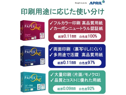 ヨドバシ.com - エイプリル APRIL PaperOne（ペーパーワン） コピー用紙 高白色 オールパーパス A4 500枚 紙厚0.11mm  両面印刷対応 PEFC認証 通販【全品無料配達】