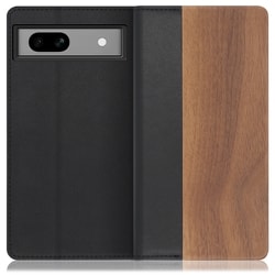 WORK08GG-KU-GPX7A [天然木仕様の本革スマホケース Google Pixel 7a用 スタンド機能＆カードポケット付き 胡桃]