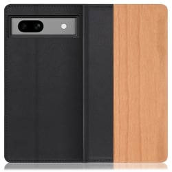 WORK08GG-SA-GPX7A [天然木仕様の本革スマホケース Google Pixel 7a用 スタンド機能＆カードポケット付き 桜]