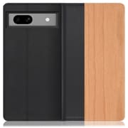 WORK08GG-SA-GPX7A [天然木仕様の本革スマホケース Google Pixel 7a用 スタンド機能＆カードポケット付き 桜]