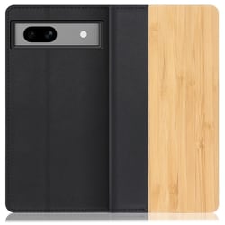 WORK08GG-TA-GPX7A [天然木仕様の本革スマホケース Google Pixel 7a用 スタンド機能＆カードポケット付き 竹]