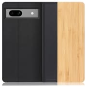 WORK08GG-TA-GPX7A [天然木仕様の本革スマホケース Google Pixel 7a用 スタンド機能＆カードポケット付き 竹]