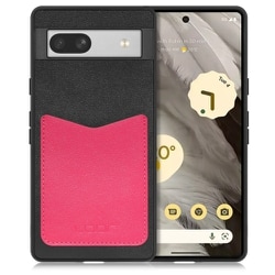 WORK49GG-BKPK-GPX7A [PUレザースマホケース Google Pixel 7a用 ストラップホール＆カードポケット付き ブラックピンク]