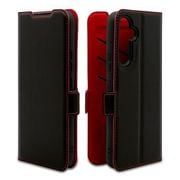 Galaxy A54 5G用 ケース カバー 手帳型 薄型 耐衝撃吸収 カード入れ スタンド機能 サイドマグネット BK×RD 7476GA54BO