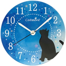 アクリルクロック 20cm 置き掛け兼用 猫（夜空/ネイビー） HK-02-23S