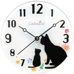 アクリルクロック 20cm 置き掛け兼用 猫（花/ホワイト） HK-03-23S