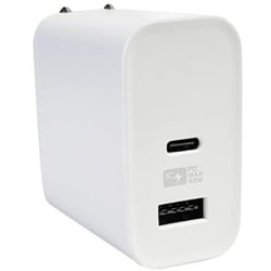 USB急速充電器 USB PD（パワーデリバリー）対応 45W USB-A×1/USB-C×1 自動識別IC搭載 リバーシブルUSBポート 可動式プラグ採用 ホワイト AC-049