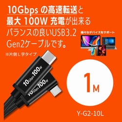 USB3.2 Gen2 1m 片側L字プラグ 10Gbps PD3.0 100W eMarkerIC 4K-60Hz ヨドバシカメラ限定 Y-G2-10L