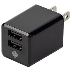 USB AC充電器 最大出力2.4A USB-A×2 トラッキング火災防止プラグ スイング式ACプラグ採用 ブラック JYU-ACU09BK