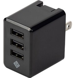 USB AC充電器 最大出力3.4A USB-A×3 トラッキング火災防止プラグ スイング式ACプラグ採用 ブラック JYU-ACU10BK